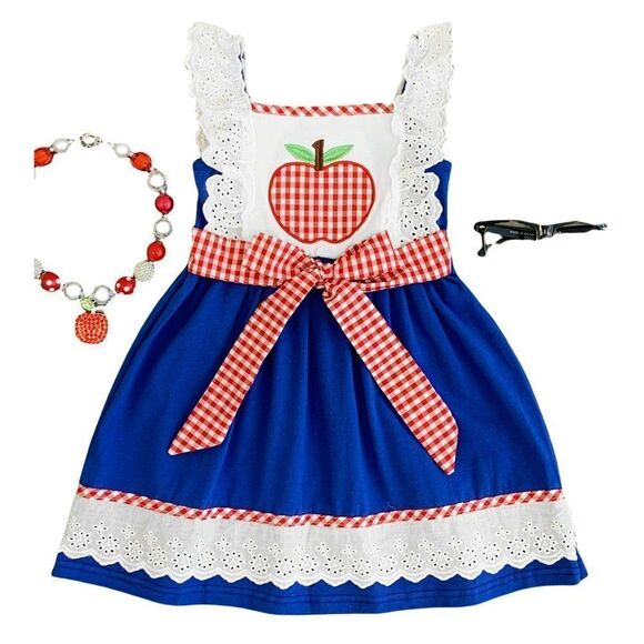 Girl's Apple Gingham Eyelet Dress (XL) - Picture 1 of 4